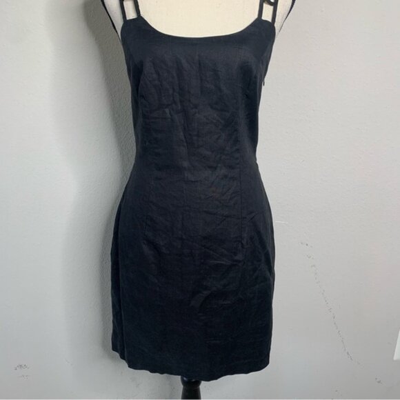 Andrea Polizzi for Rex Lester Black Linen Strappy Cutout Crisscross Mini Dress - Picture 8 of 13